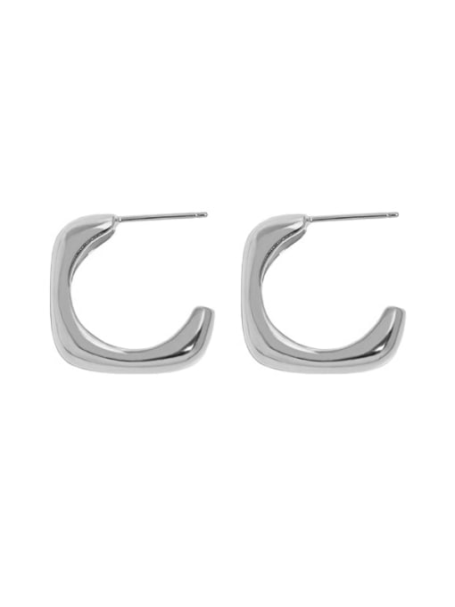 White gold [with pure Tremella plug] 925 Sterling Silver Geometric Minimalist C Shape Stud Earring